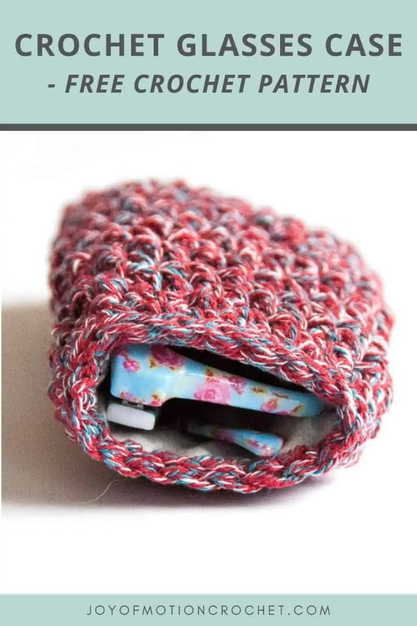 Fabric-lined crochet glasses case.