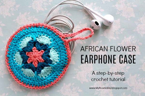 Crochet African flower earphone case.