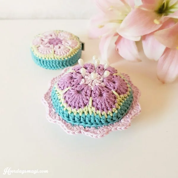 African flower crochet pincushion.