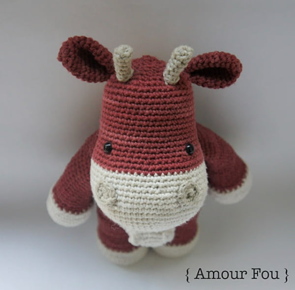 Red amigurumi cow.