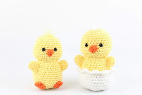 Two crochet chicks.