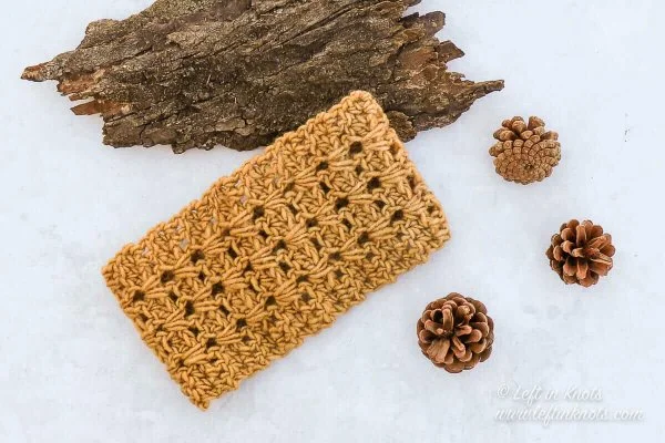 Golden yellow crochet ear warmer.