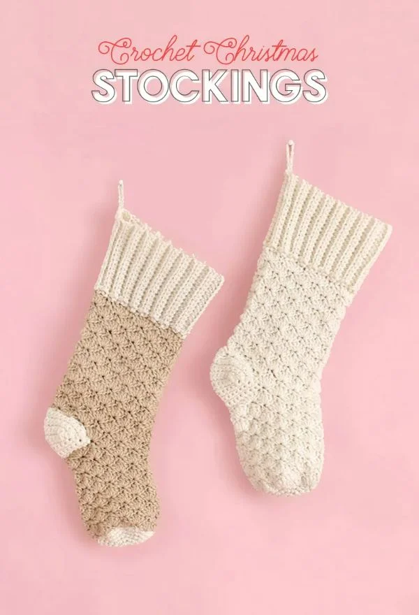 Two crochet Christmas stockings.