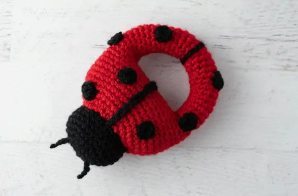 Crochet ladybug rattle.