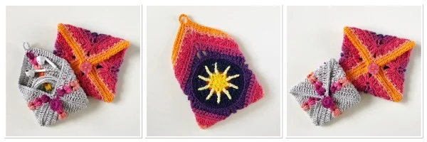 Envelope-style crochet earbud case.