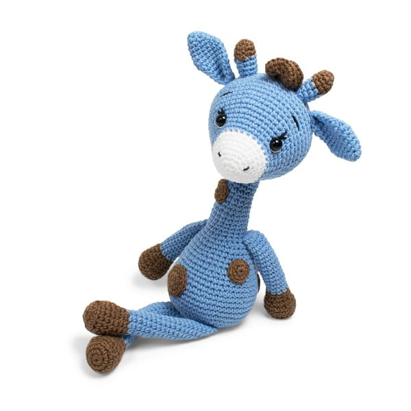 Blue crochet giraffe.
