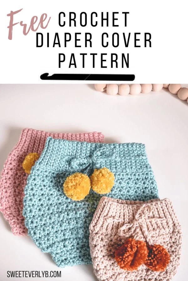 Three high-waisted crochet diaper covers.