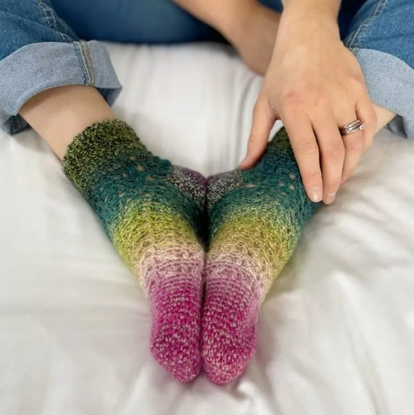 Lacy crochet socks.