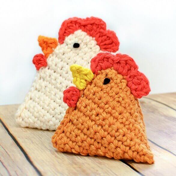 Two crochet chickens.