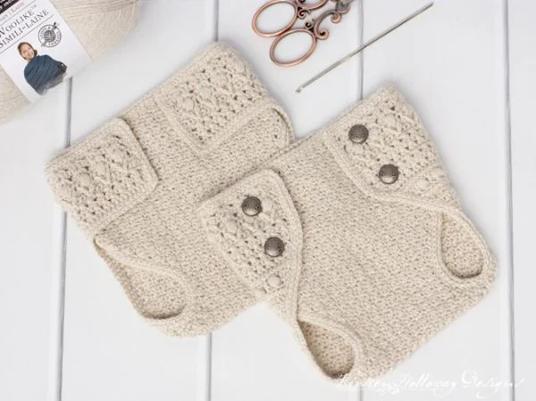 Two different versions of The Classic Crochet Diaper Cover pattern.