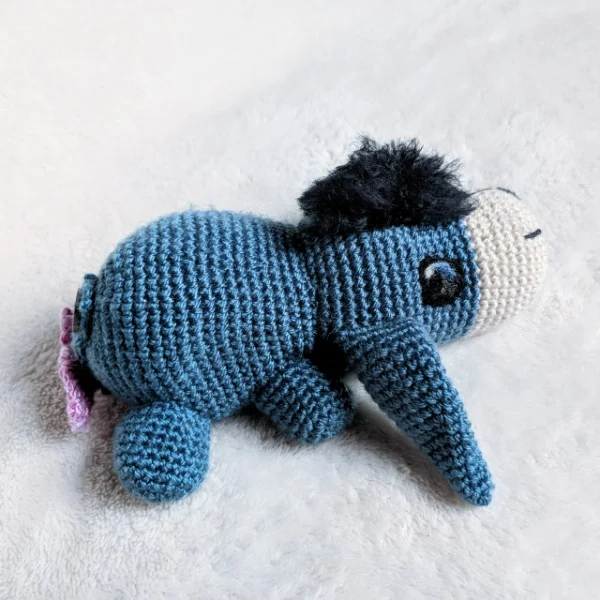 Sad crochet donkey amigurumi.