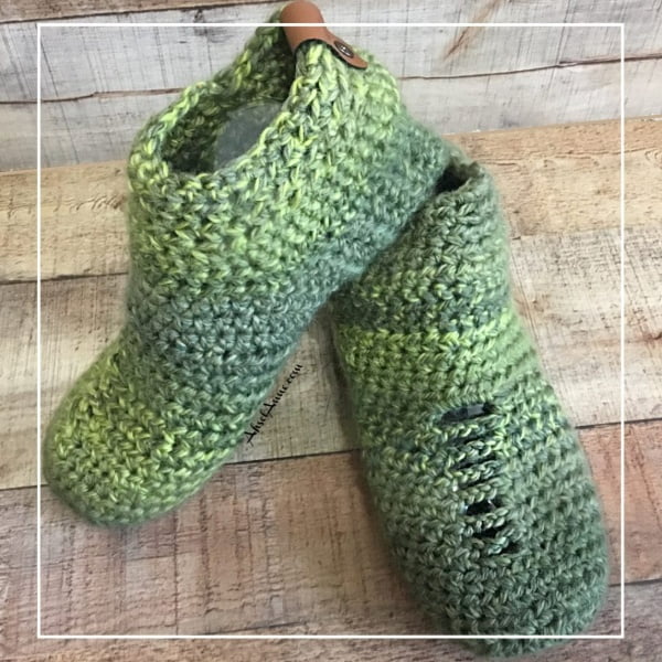 Green crochet adult booties.