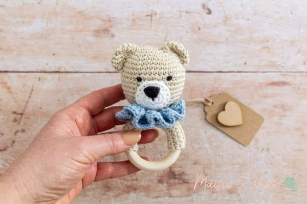 Crochet teddy bear teether.