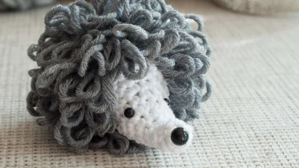 Crochet hedgehog featuring loop stitch.