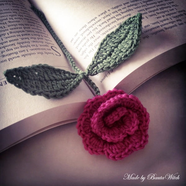 Crochet rose bookmark.