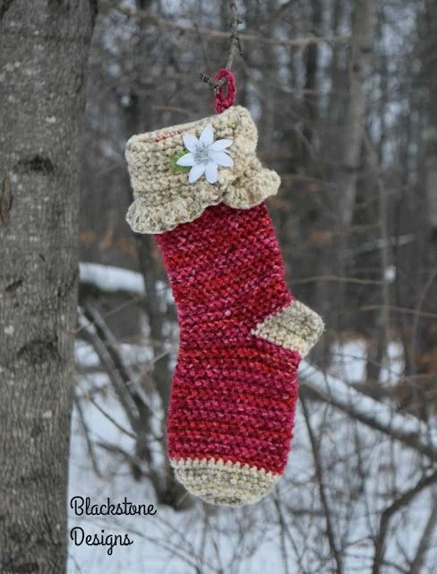 Victorian crochet Christmas stocking.