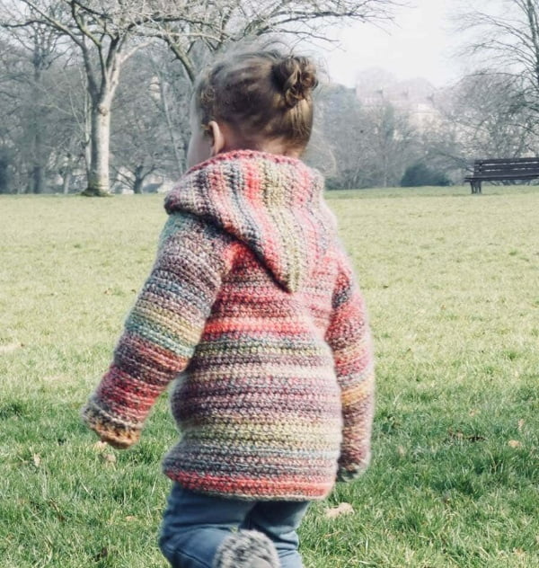 Child wearing a crochet hoodie