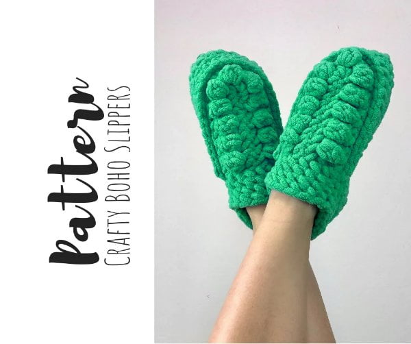 green crochet slippers