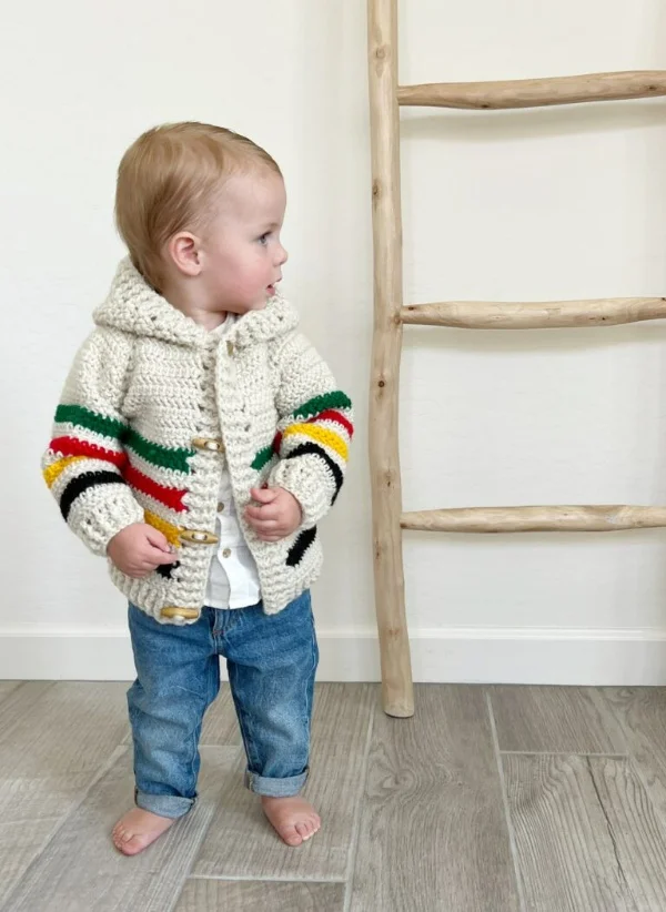 Toddler in crochet hoodie