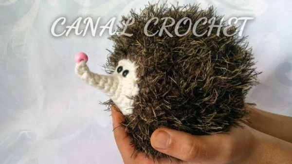 Crochet hedgehog with pink nose