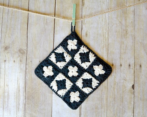 Granny square crochet potholder.