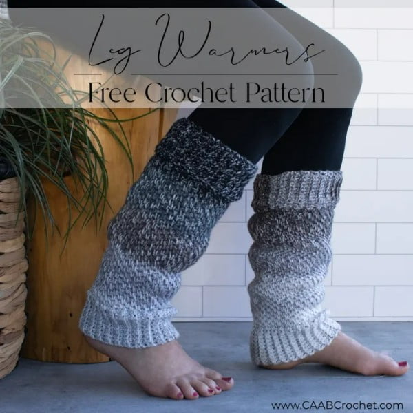 Crochet leg warmers with a grey ombre fade.