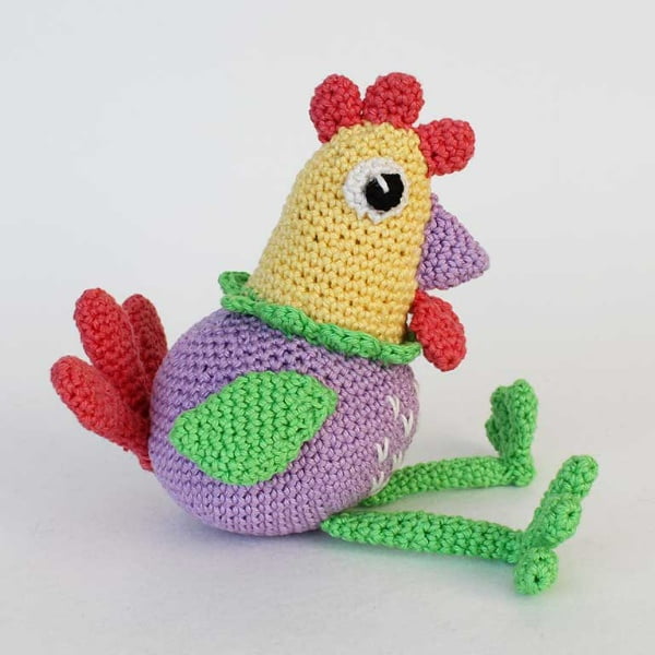 Colourful crochet hen.