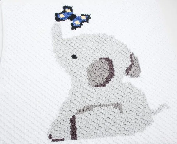 A crochet graphgan of a baby elephant.