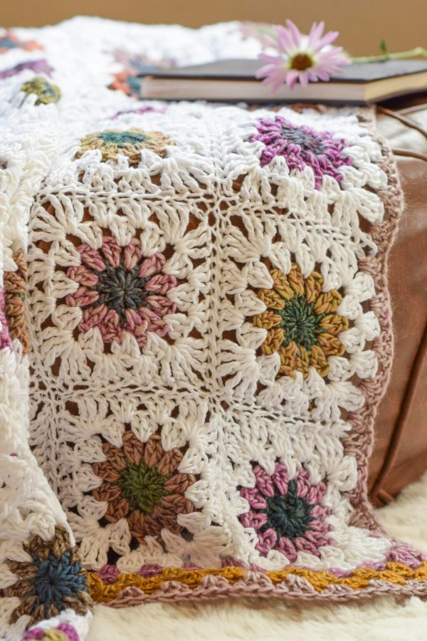 Granny square flower blanket.