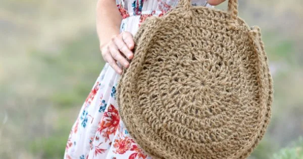 A crochet jute bag.