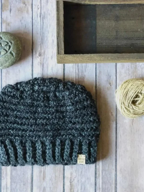 A chunky crocheted men's hat.