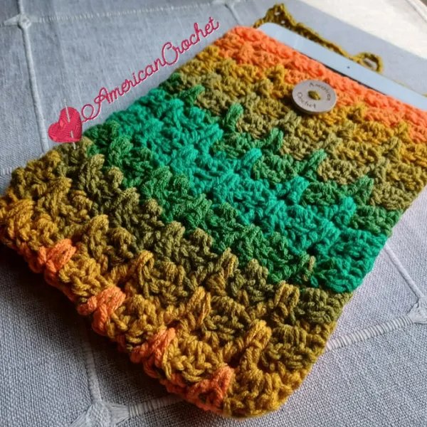 A crochet tablet cover.