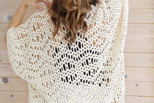 Back view of a geometric lacy shrug.