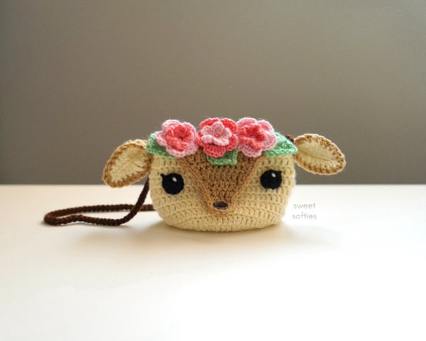 A crochet deer bag.