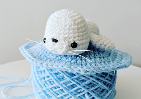 A crochet harp seal.