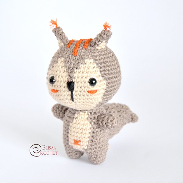 A cute cartoonish crochet squirrel.