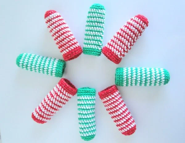 Christmas themed striped crochet chair socks.