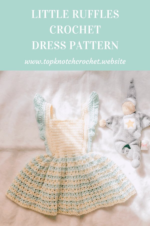 Crochet baby dress with frills and striped skirt.