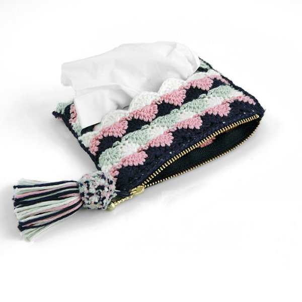 A zippered crochet tissue cover.
