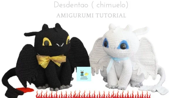 Two amigurumi toothless dragons.