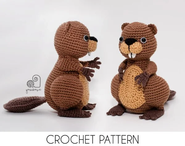 Two crochet beavers.