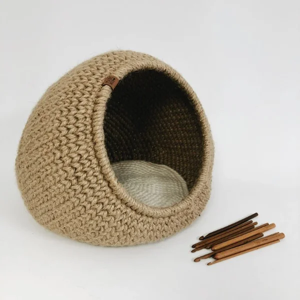 A jute crochet cat cave.
