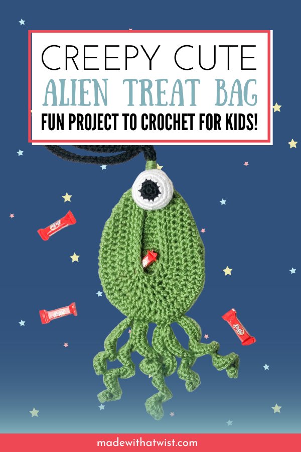 A green crochet alien bag.