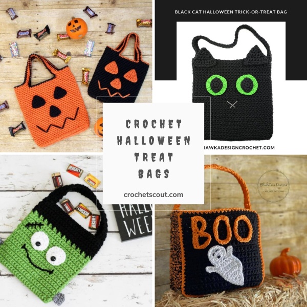 Crochet Halloween treat bags.