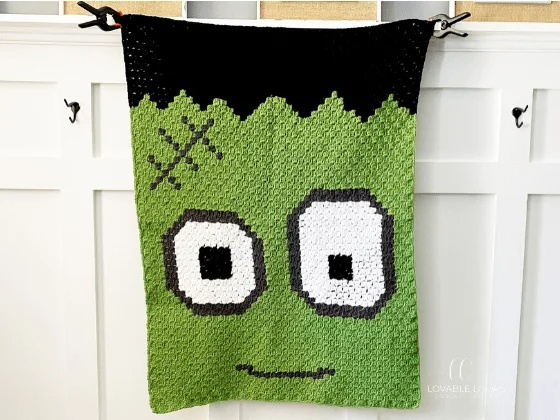 A Frankenstien-themed crochet Halloween blanket 