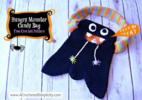 A black crochet monster bag.