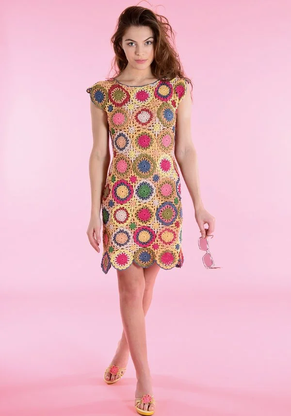 Granny circle crochet mini dress.