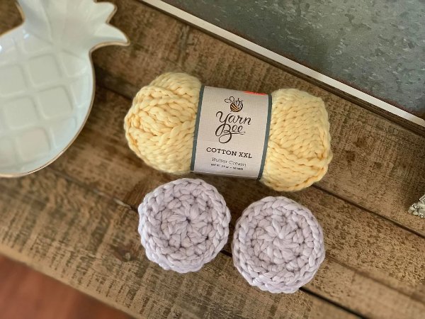 Small round crochet face scrubbies.