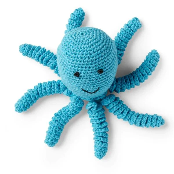A blue crochet octopus for preemie babies.