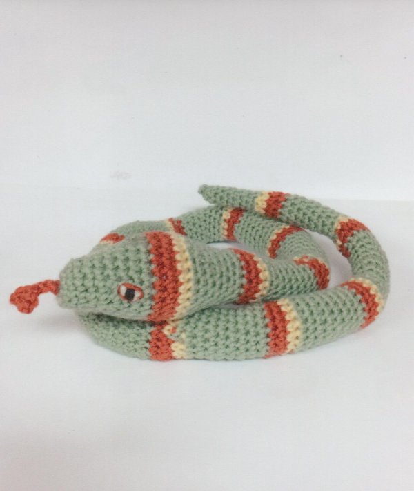 Coiled crochet snake.